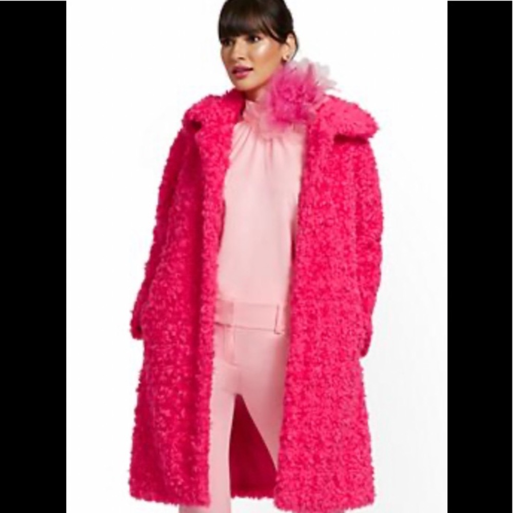 Faux fur fuchsia pink coat